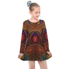 Fractal Fantasy Design Swirl Kids  Long Sleeve Dress by Wegoenart