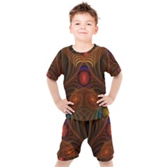 Fractal Fantasy Design Swirl Kids  Tee And Shorts Set by Wegoenart