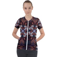 Fractal Flower Fantasy Floral Short Sleeve Zip Up Jacket by Wegoenart