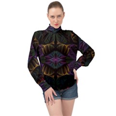 Fractal Abstract Background Pattern Art High Neck Long Sleeve Chiffon Top by Wegoenart