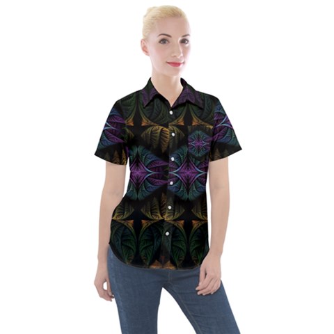 Fractal Abstract Background Pattern Art Women s Short Sleeve Pocket Shirt by Wegoenart