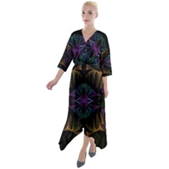 Fractal Abstract Background Pattern Art Quarter Sleeve Wrap Front Maxi Dress