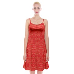 Chinese Background Red Spaghetti Strap Velvet Dress by Wegoenart