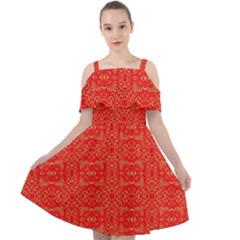 Chinese Background Red Cut Out Shoulders Chiffon Dress