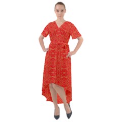 Chinese Background Red Front Wrap High Low Dress by Wegoenart