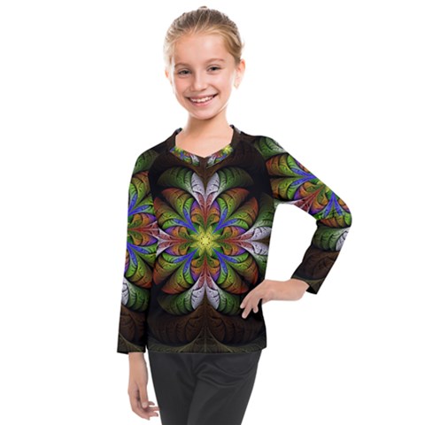 Fractal Flower Fantasy Pattern Kids  Long Mesh Tee by Wegoenart