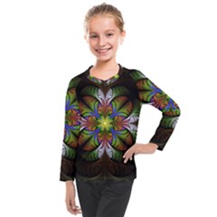 Fractal Flower Fantasy Pattern Kids  Long Mesh Tee