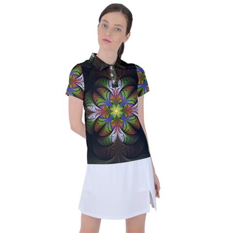 Fractal Flower Fantasy Pattern Women s Polo Tee by Wegoenart