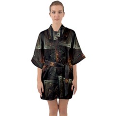 Fractal Artwork Abstract Fantasy Half Sleeve Satin Kimono  by Wegoenart