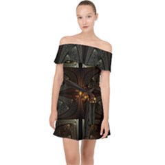 Fractal Artwork Abstract Fantasy Off Shoulder Chiffon Dress by Wegoenart