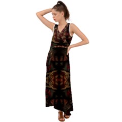 Fractal Fantasy Texture Pattern V-neck Chiffon Maxi Dress by Wegoenart