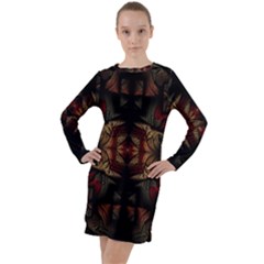 Fractal Fantasy Texture Pattern Long Sleeve Hoodie Dress