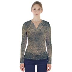 Fractal Abstract Background Pattern V-neck Long Sleeve Top by Wegoenart