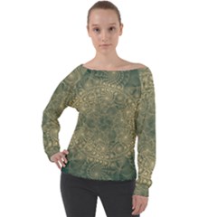 Fractal Abstract Background Pattern Off Shoulder Long Sleeve Velour Top by Wegoenart