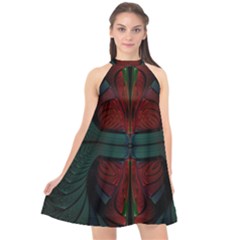 Fractal Abstract Background Pattern Halter Neckline Chiffon Dress 