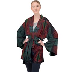 Fractal Abstract Background Pattern Long Sleeve Velvet Kimono 