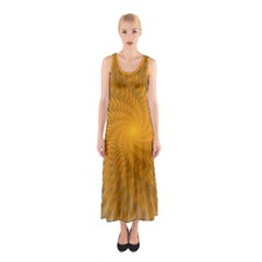 Fractal Abstract Background Pattern Gold Golden Yellow Sleeveless Maxi Dress by Wegoenart