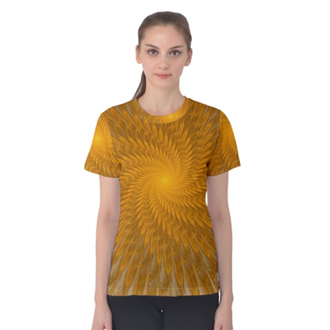 Fractal Abstract Background Pattern Gold Golden Yellow Women s Cotton Tee by Wegoenart