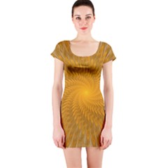 Fractal Abstract Background Pattern Gold Golden Yellow Short Sleeve Bodycon Dress by Wegoenart