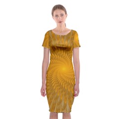 Fractal Abstract Background Pattern Gold Golden Yellow Classic Short Sleeve Midi Dress by Wegoenart