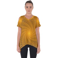 Fractal Abstract Background Pattern Gold Golden Yellow Cut Out Side Drop Tee by Wegoenart