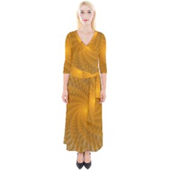 Fractal Abstract Background Pattern Gold Golden Yellow Quarter Sleeve Wrap Maxi Dress by Wegoenart