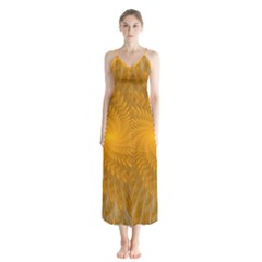 Fractal Abstract Background Pattern Gold Golden Yellow Button Up Chiffon Maxi Dress by Wegoenart