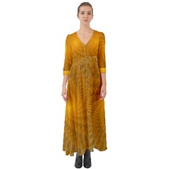 Fractal Abstract Background Pattern Gold Golden Yellow Button Up Boho Maxi Dress by Wegoenart