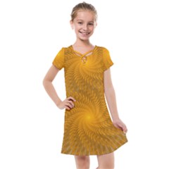 Fractal Abstract Background Pattern Gold Golden Yellow Kids  Cross Web Dress by Wegoenart