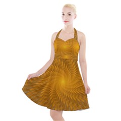 Fractal Abstract Background Pattern Gold Golden Yellow Halter Party Swing Dress  by Wegoenart