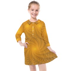 Fractal Abstract Background Pattern Gold Golden Yellow Kids  Quarter Sleeve Shirt Dress by Wegoenart