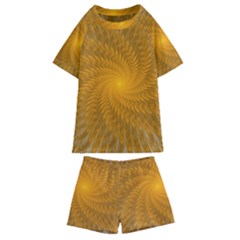 Fractal Abstract Background Pattern Gold Golden Yellow Kids  Swim Tee And Shorts Set by Wegoenart