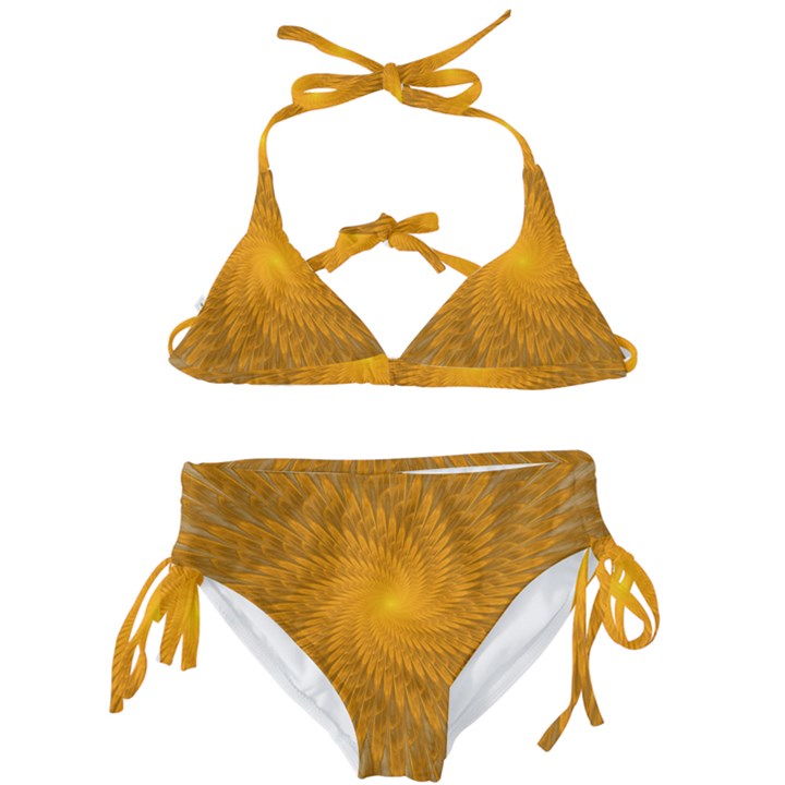 Fractal Abstract Background Pattern Gold Golden Yellow Kids  Classic Bikini Set