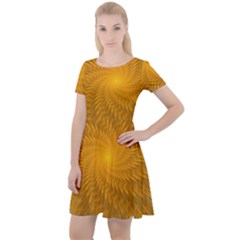 Fractal Abstract Background Pattern Gold Golden Yellow Cap Sleeve Velour Dress  by Wegoenart