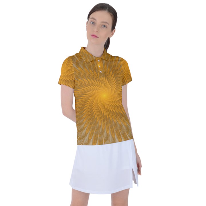 Fractal Abstract Background Pattern Gold Golden Yellow Women s Polo Tee