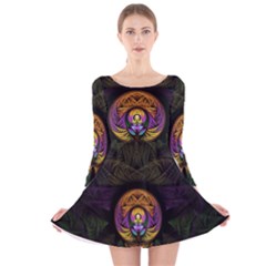 Fractal Abstract Background Pattern Long Sleeve Velvet Skater Dress