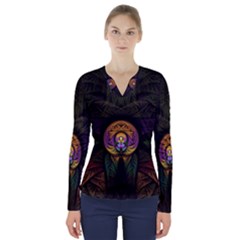 Fractal Abstract Background Pattern V-neck Long Sleeve Top by Wegoenart