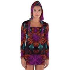 Fractal Flower Fantasy Floral Long Sleeve Hooded T-shirt by Wegoenart