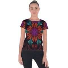 Fractal Flower Fantasy Floral Short Sleeve Sports Top  by Wegoenart