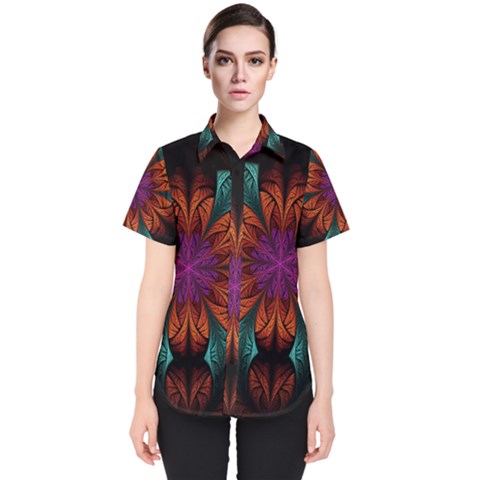 Fractal Flower Fantasy Floral Women s Short Sleeve Shirt by Wegoenart