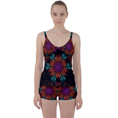 Fractal Flower Fantasy Floral Tie Front Two Piece Tankini by Wegoenart