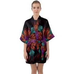 Fractal Flower Fantasy Floral Half Sleeve Satin Kimono 