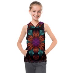 Fractal Flower Fantasy Floral Kids  Sleeveless Hoodie by Wegoenart