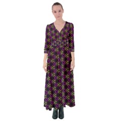 Wallpaper Floral Pattern Purple Button Up Maxi Dress by Wegoenart