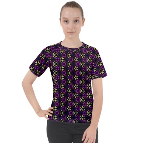 Wallpaper Floral Pattern Purple Women s Sport Raglan Tee by Wegoenart