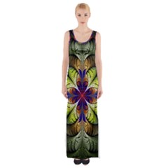 Fractal Flower Fantasy Design Thigh Split Maxi Dress by Wegoenart