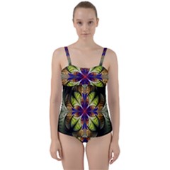 Fractal Flower Fantasy Design Twist Front Tankini Set by Wegoenart