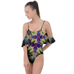 Fractal Flower Fantasy Design Drape Piece Swimsuit