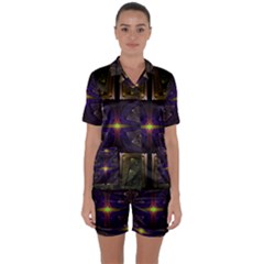 Fractal Fantasy Design Texture Satin Short Sleeve Pyjamas Set by Wegoenart