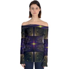 Fractal Fantasy Design Texture Off Shoulder Long Sleeve Top by Wegoenart